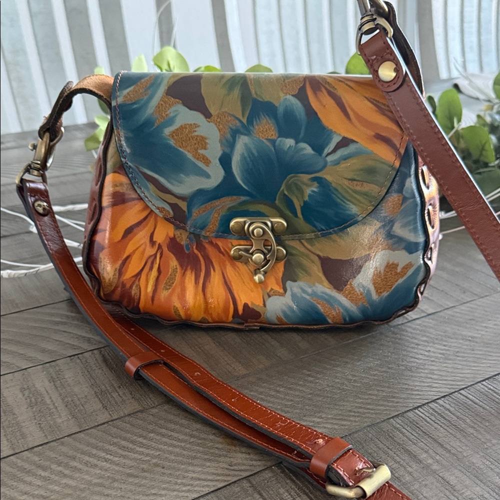 Patricia Nash Blue and Orange Floral Crossbody Bag
